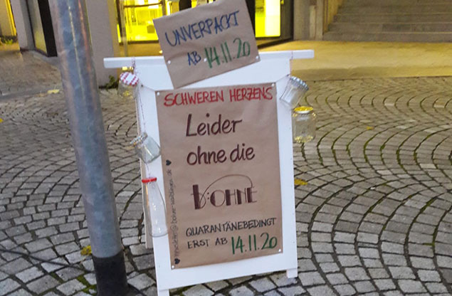 Schild "Leider heute ohne die b:OHNE"